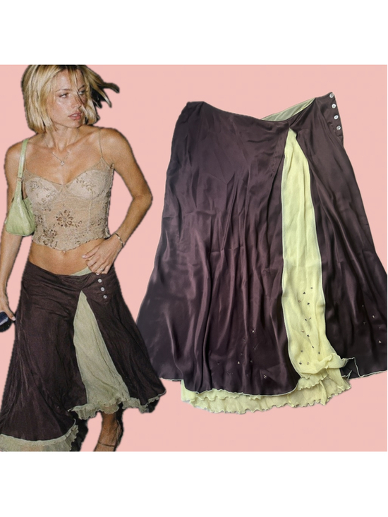 Bianca Nygard Dresses & Skirts - Brown Silk Beaded Midi Skirt | Bianca Nygard | Y2K Fairy Grunge | Size 16